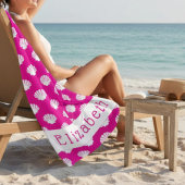 ピンクと白のシェルパターンカスタムビーチタオル ビーチタオル