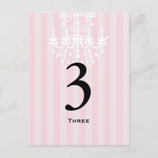 ピンクと白のシャンデリアストライプのテーブル番号カード ポストカード