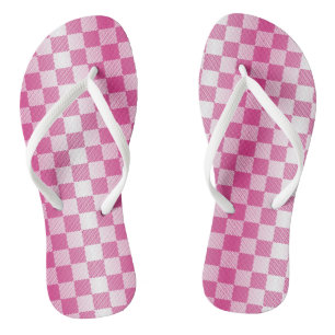 ピンクと白のジオメト市松模様にリ ビーチサンダル