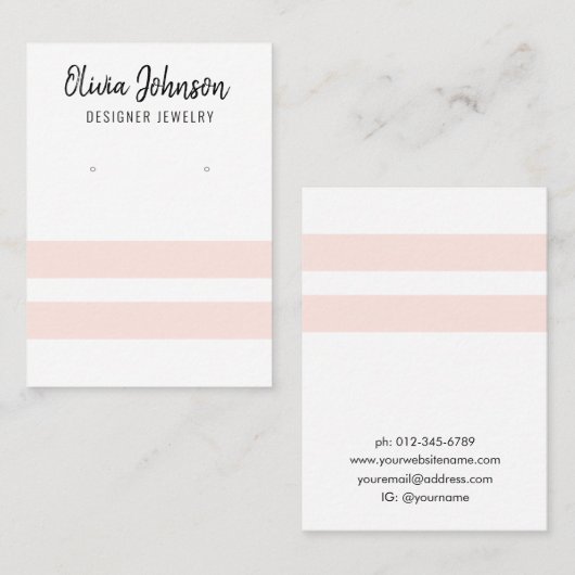 ピンクと白のジュエリーストライプイヤリングディスプレイ 名刺 (正面/裏面)