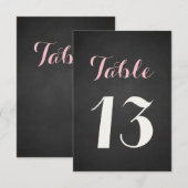 ピンクと白のスクリプトチョークボードテーブルナンバーカード 招待状 (正面/裏面)