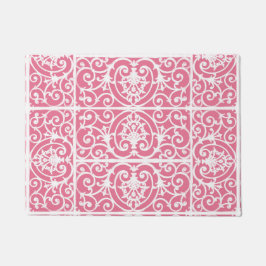ピンクと白のスクロール ドアマット