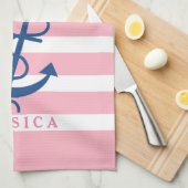ピンクと白のストライプいかり2 キッチンタオル (四つ折り)