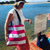 ピンクと白のストライプのおもしろいシックパーソナライズされた トートバッグ