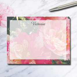 ピンクと白のストライプのバラの花 フローラル 4" x 3" ポストイット
