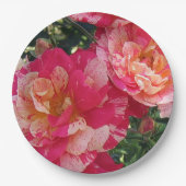 ピンクと白のストライプのバラフローラアート ペーパープレート (正面)