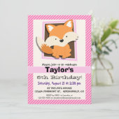 ピンクと白のストライプの可愛いキツネ 招待状 (スタンド正面)