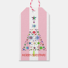 ピンクと白のストライプクリスマス ギフトタグ