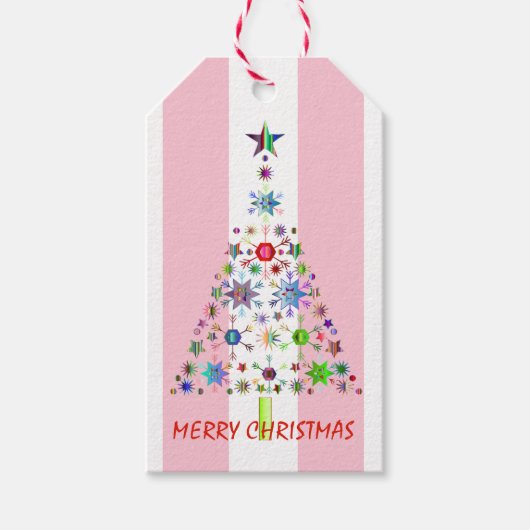 ピンクと白のストライプクリスマス ギフトタグ (正面)