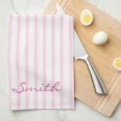 ピンクと白のストライプパターン キッチンタオル (四つ折り)