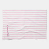 ピンクと白のストライプパターン キッチンタオル (横)