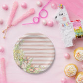 ピンクと白のストライプフローラ ペーパープレート (パーティー)