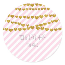 ピンクと白のストライプ金ゴールドハートシール