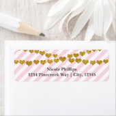 ピンクと白のストライプ金ゴールドハートラベル ラベル (インサイチュ)