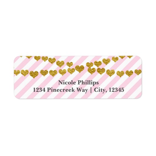 ピンクと白のストライプ金ゴールドハートラベル ラベル (正面)