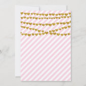 ピンクと白のストライプ金ゴールドハート招待状 招待状 (裏面)