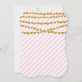 ピンクと白のストライプ金ゴールドハート招待状 招待状 (裏面)