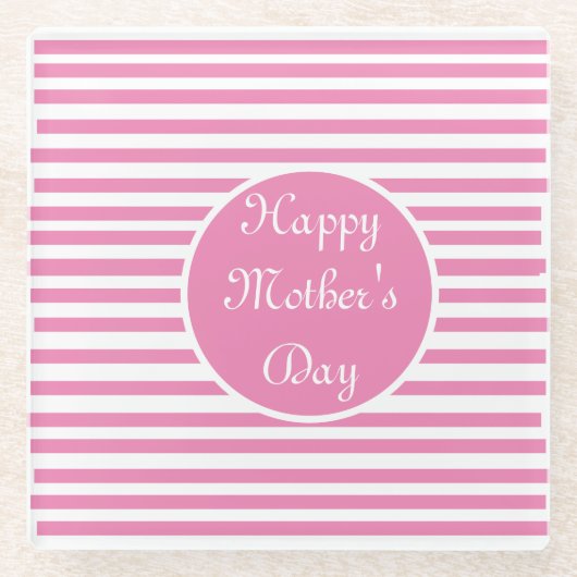 ピンクと白のストライプ ガラスコースター (正面)