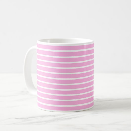 ピンクと白のストライプ コーヒーマグカップ (正面左)