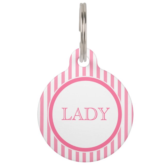 ピンクと白のストライプ |パーソナライズされたペットタグ ペット　ネームタグ (正面)