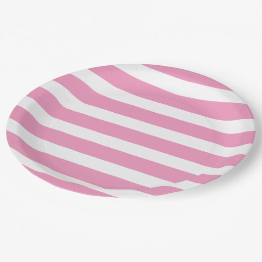 ピンクと白のストライプ ペーパープレート (アングル)