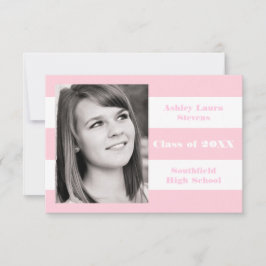 ピンクと白のストライプ- 3x5卒業発表 招待状