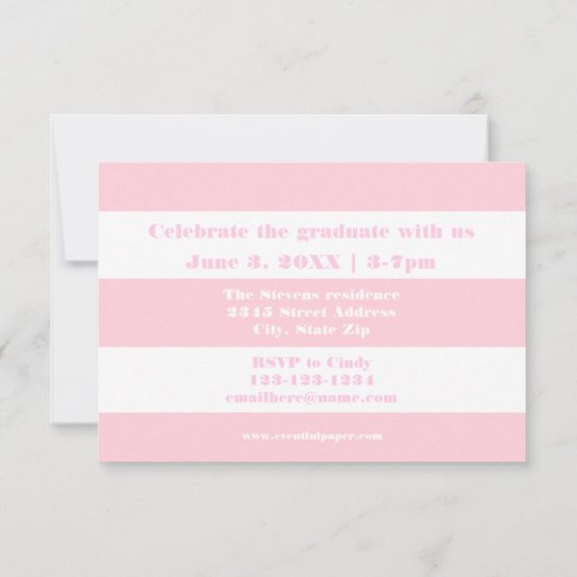 ピンクと白のストライプ- 3x5卒業発表 招待状 (裏面)