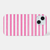 ピンクと白のストライプ iPhone 15ケース (裏面横)