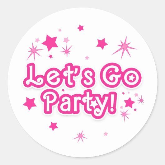 ピンクと白のスパークルスターズ パーティーバースデー ラウンドシール (正面)