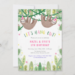 ピンクと白のスロスツインの女の子の誕生日パーティー 招待状