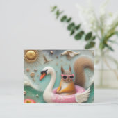 ピンクと白のスワンフラテイにかわいいリス ポストカード (スタンド正面)