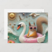 ピンクと白のスワンフラテイにかわいいリス ポストカード (正面/裏面)