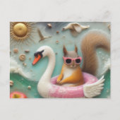 ピンクと白のスワンフラテイにかわいいリス ポストカード (正面)