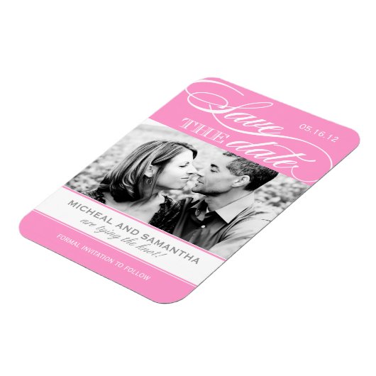 ピンクと白のセーブザデートマグネット マグネット (左側)