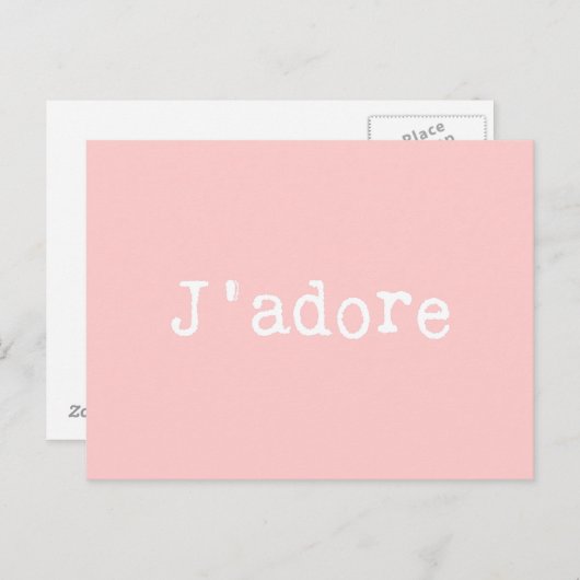 ピンクと白のタイプライト風「J'adore」 ポストカード (正面/裏面)