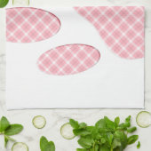 ピンクと白のタータンチェックドッグポープリント キッチンタオル (折り畳み)