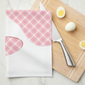 ピンクと白のタータンチェックドッグポープリント キッチンタオル (四つ折り)
