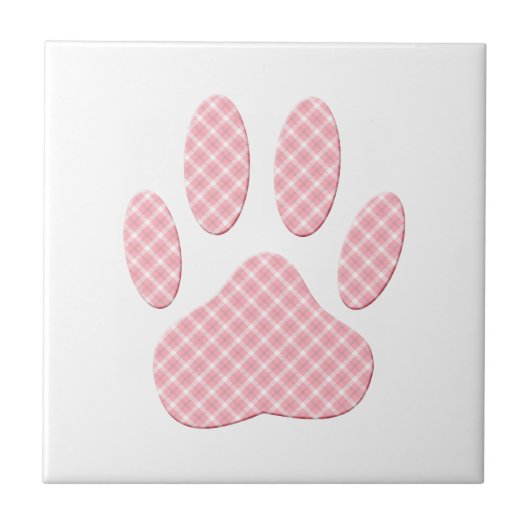 ピンクと白のタータンチェックドッグポープリント タイル (正面)