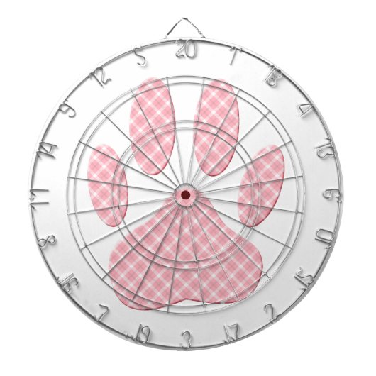 ピンクと白のタータンチェックドッグポープリント ダーツボード (正面)