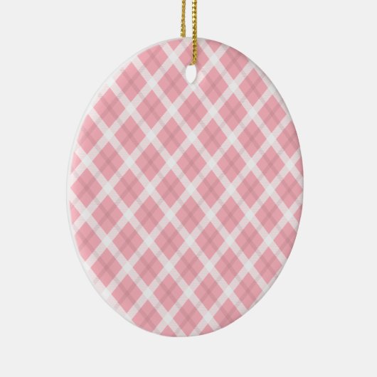 ピンクと白のタータンチェックパターン セラミックオーナメント (右)
