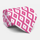 ピンクと白のダイヤモンドパターン ネクタイ (ロール)