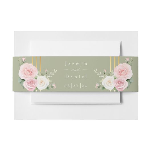 ピンクと白のダスキーバラ招待状用帯 招待状ベリーバンド (正面例)