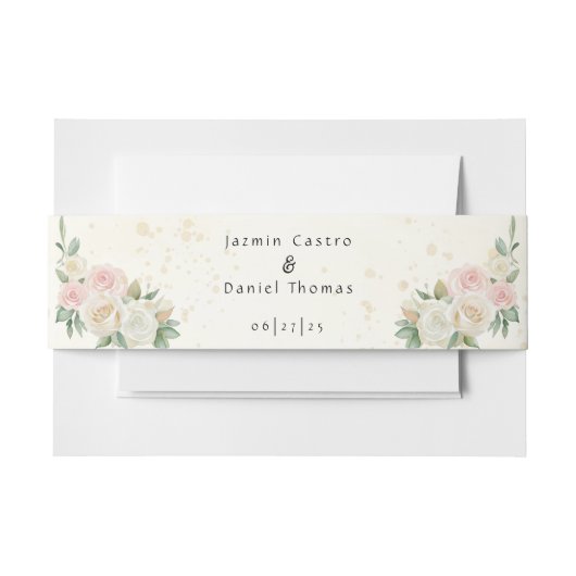 ピンクと白のダスキー開花招待状用帯 招待状ベリーバンド (正面例)