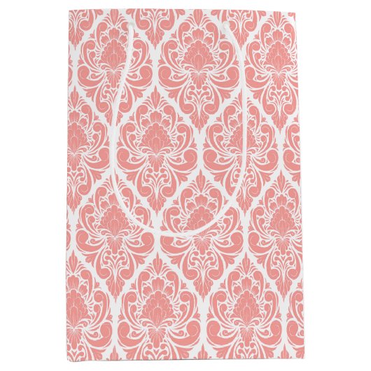 ピンクと白のダマスクのパターン媒体抱き枕 ミディアムペーパーバッグ (正面)