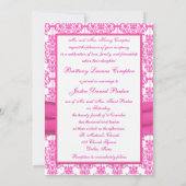 ピンクと白のダマスクウェディング招待状5 x 7 招待状 (裏面)