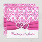 ピンクと白のダマスクウェディング招待状 招待状 (正面/裏面)