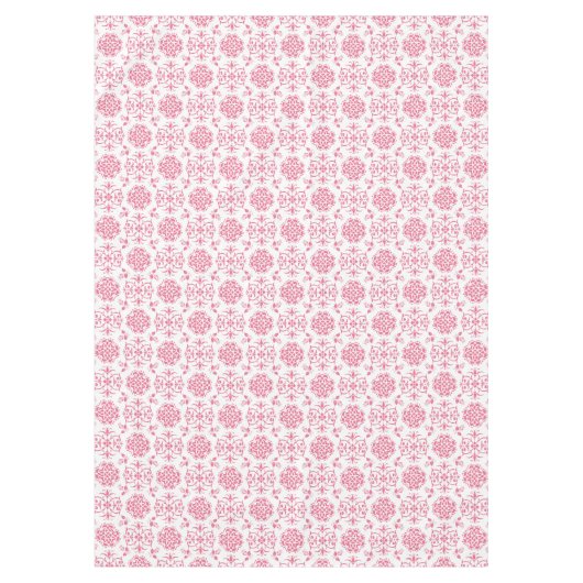 ピンクと白のダマスクスタイルパターン テーブルクロス (正面)
