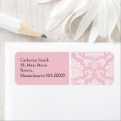 ピンクと白のダマスク住所 シール (インサイチュ)