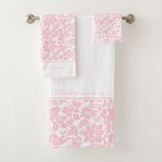 ピンクと白のダマスク バスタオルセット (インサイチュ)