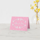 ピンクと白のダマスク/旋回フレームノートカード カード (黄色い花)